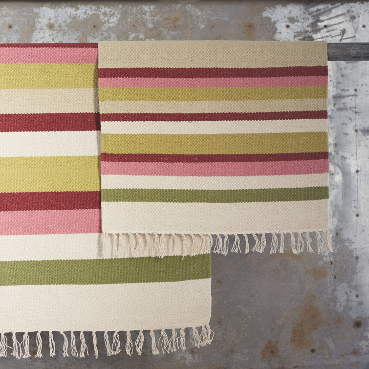 Highland Dunes Meredith Flatweave Cotton Pink/Yellow/White Rug